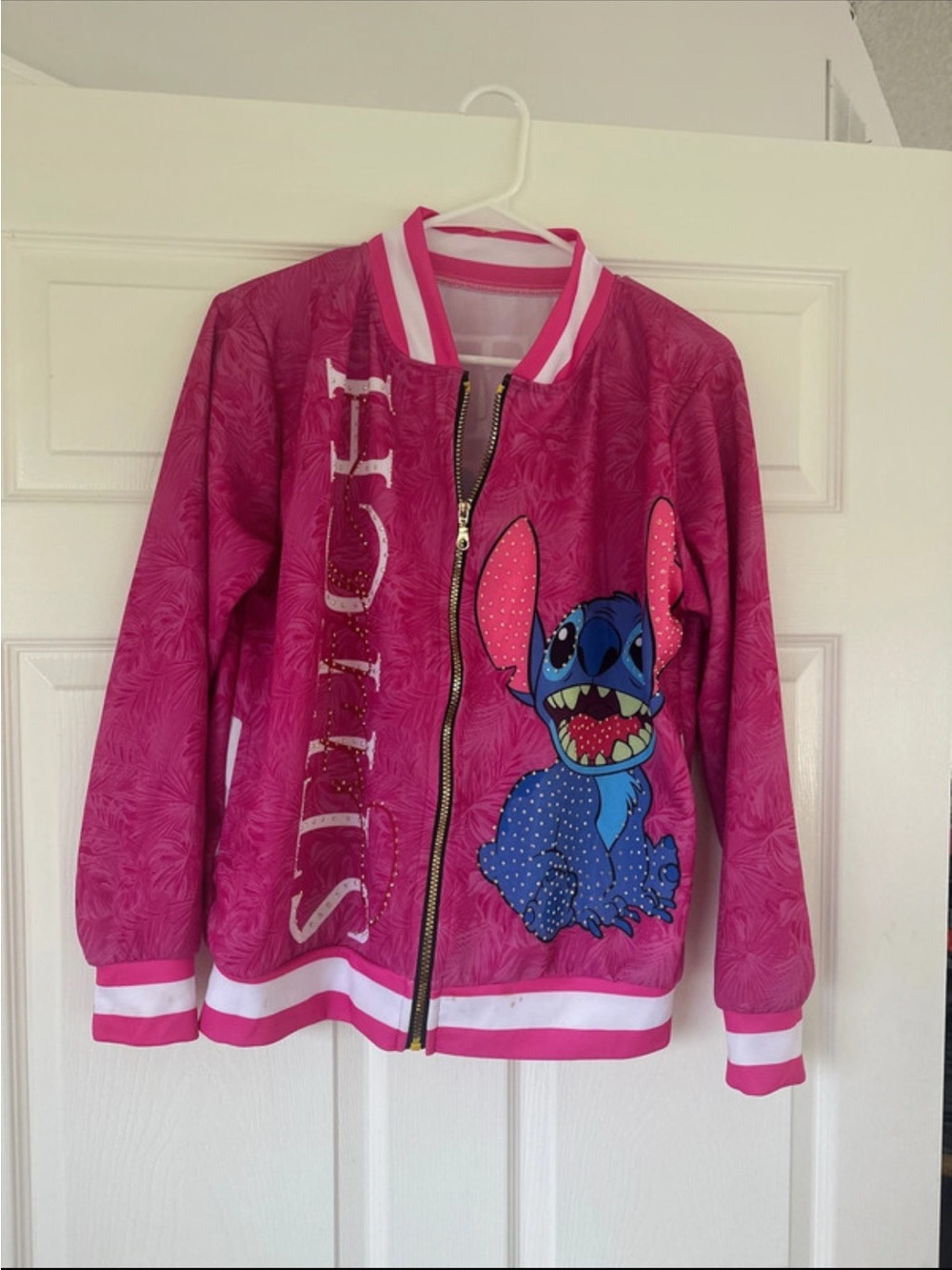 Pink Stitch Graphic Bomber Jacket